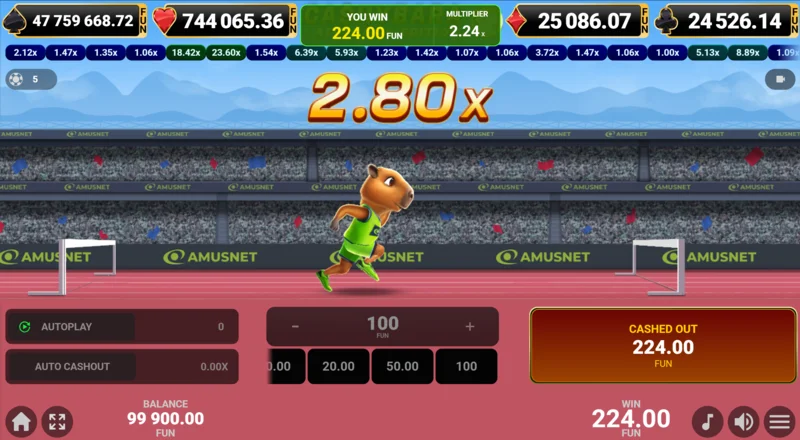 Cashybara Athletics Edition - সফল ক্যাশ-আউট এবং জেতার অর্থ জমা